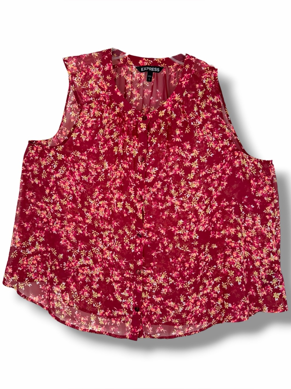 Express Y2K Vintage Floral Red Ruffle Sleeveless Chiffon Blouse Top size Large